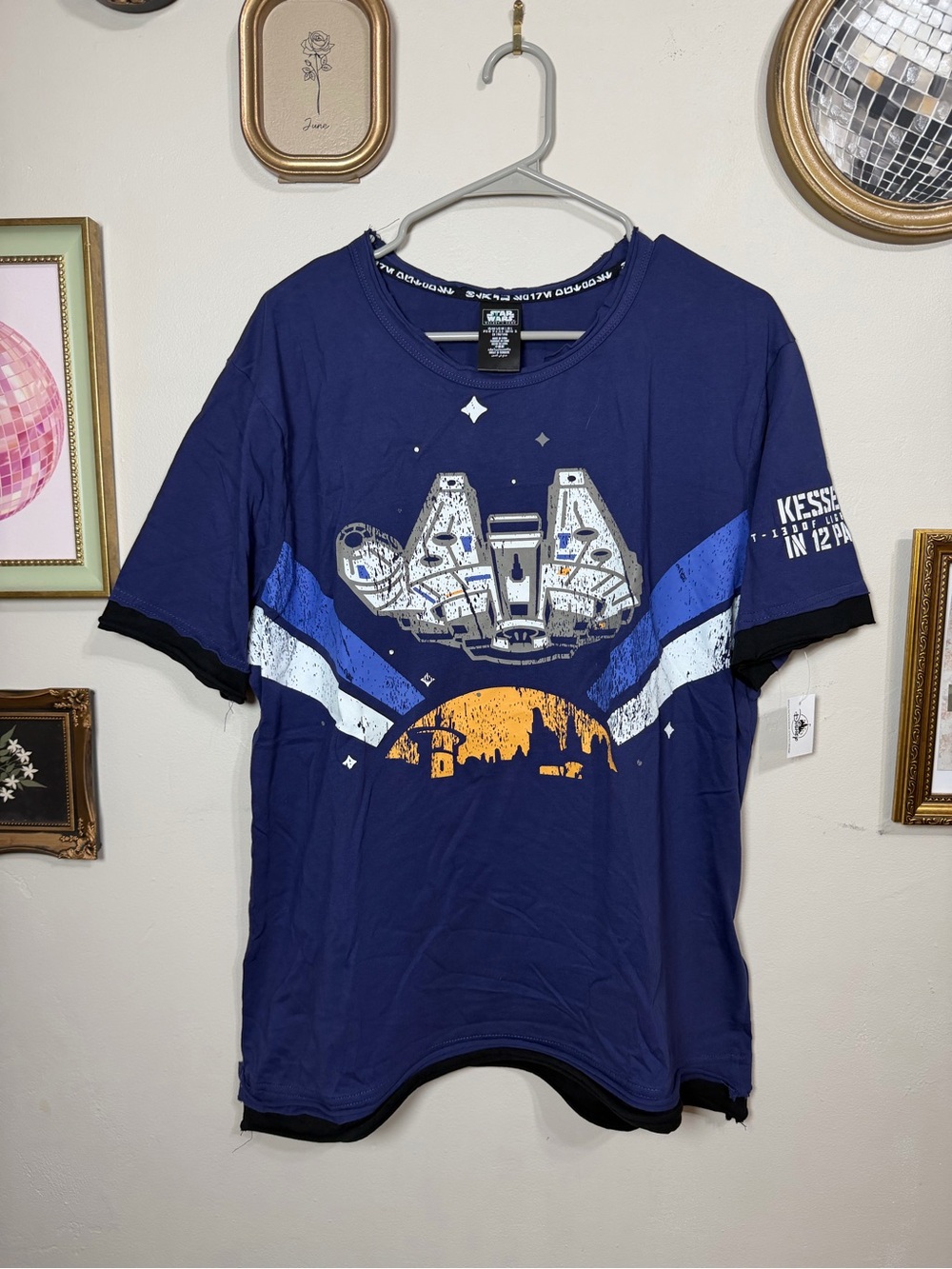 Star Wars Navy Blue Short-Sleeve Tee with Millennium Falcon and Orange Accent